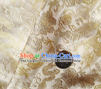 Asian Chinese Traditional Fabric White Satin Brocade Silk Material Classical Dragons Pattern Design Satin Drapery