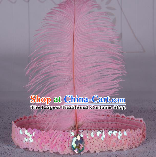 Top Grade Catwalks Headwear Halloween Cosplay Hair Accessories Pink Feather Hair Clasp