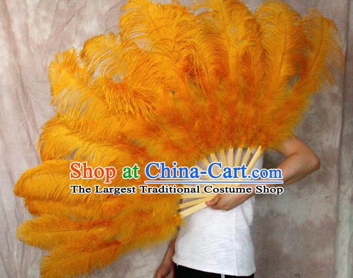 Top Grade Orange Feather Fans Halloween Cosplay Folding Fans Belly Dance Fan