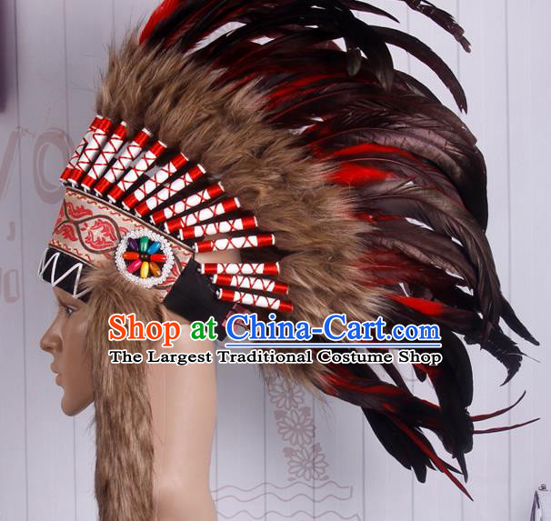 Halloween Performance Catwalks Deluxe Feather Headdress Cosplay Apache Knight Feather Hat for Adults