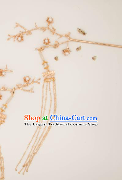 Chinese Traditional Handmade Hair Accessories Ancient Golden Plum Blossom Hairpins for Women