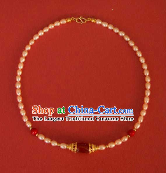 Traditional Chinese Handmade Pearls Necklace Ancient Agate Necklet Accessories for Women