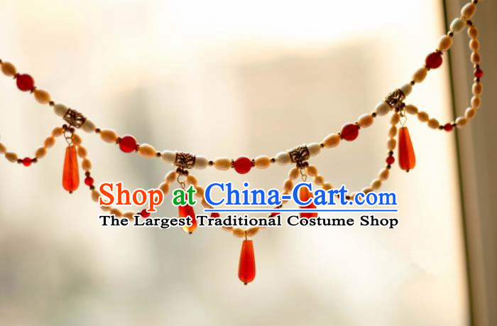 Traditional Chinese Handmade Agate Necklace Ancient Pearls Necklet Accessories for Women