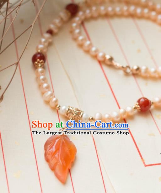 Traditional Chinese Handmade Pearls Necklace Ancient Leaf Necklet Accessories for Women