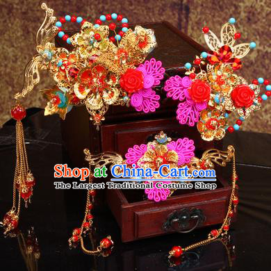 Chinese Traditional Handmade Wedding Hair Accessories Hair Comb Ancient Bride Hairpins Complete Set for Women