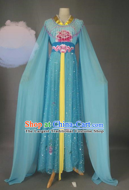 Chinese Traditional Peking Opera Princess Blue Costumes Ancient Fairy Dress for Adults