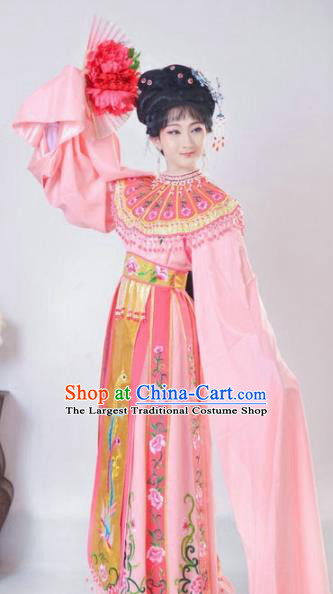 Chinese Traditional Peking Opera Queen Pink Costumes Ancient Empress Dress for Adults
