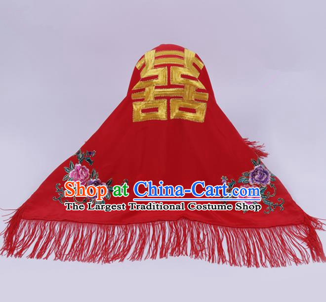 Chinese Traditional Peking Opera Wedding Bride Red Veil Head Cover for Adults