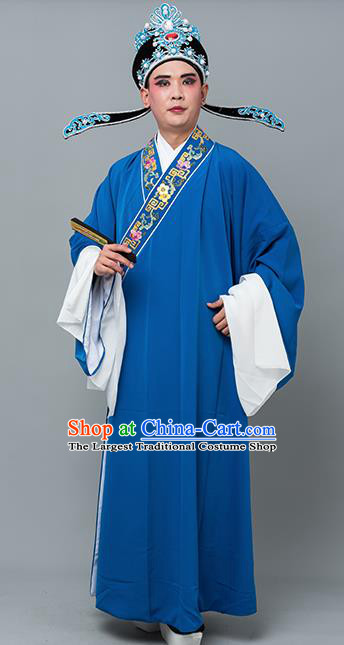 Chinese Traditional Peking Opera Niche Costume Ancient Gifted Scholar Royalblue Robe for Adults