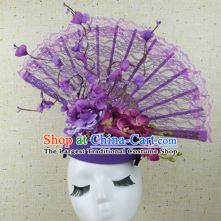 Handmade Halloween Cosplay Hair Accessories Chinese Stage Performance Purple Lace Hair Clasp Headwear for Women