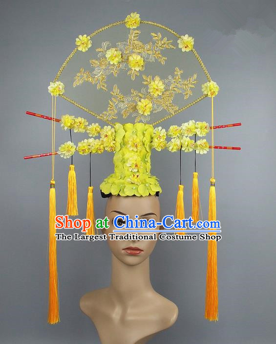 Handmade Halloween Yellow Flowers Hair Accessories Chinese Stage Performance Hair Clasp Headdress for Women