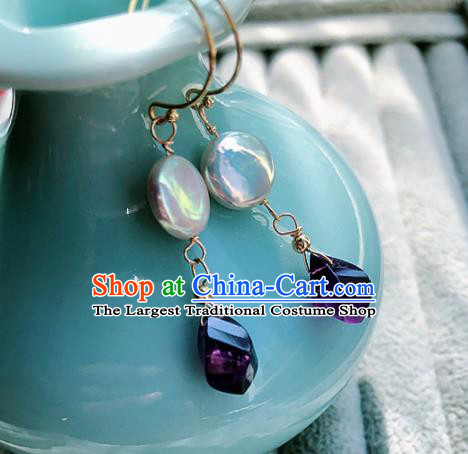 Top Grade Chinese Handmade Amethyst Earrings Traditional Bride Jewelry Accessories for Women
