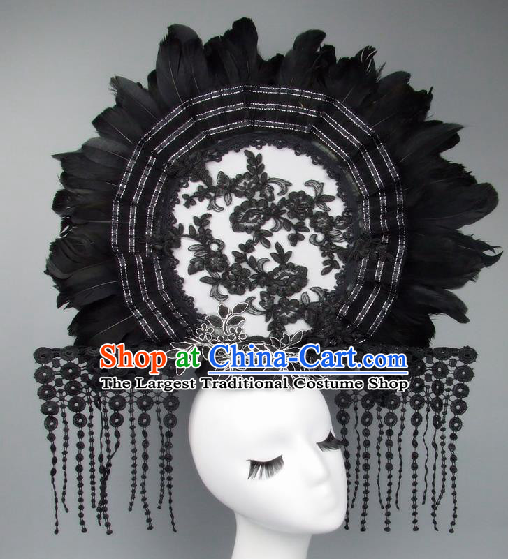 Handmade Halloween Cosplay Black Feather Hair Accessories Chinese Stage Performance Hair Clasp Headdress for Women