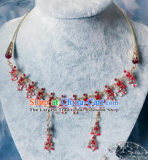 Chinese Traditional Handmade Hanfu Red Crystal Necklace Ancient Queen Necklet for Women