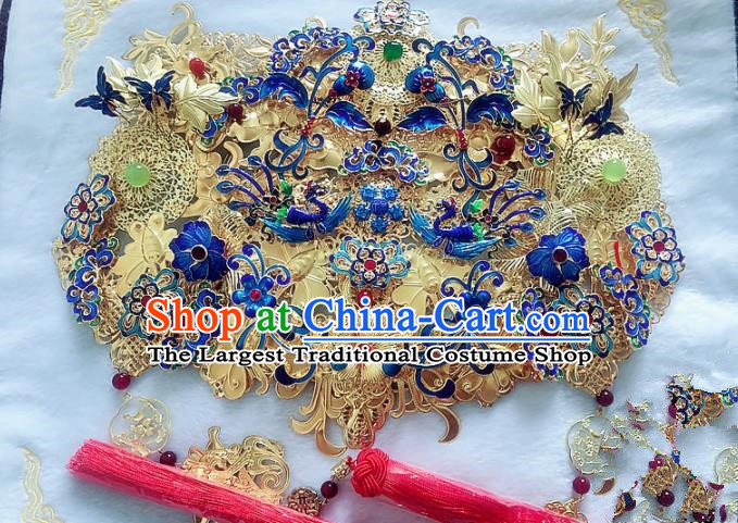 Handmade Chinese Ancient Blueing Hair Accessories Phoenix Coronet Hanfu Hairpins Complete Set for Women