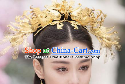 Handmade Chinese Golden Phoenix Coronet Ancient Hair Accessories Hanfu Hairpins for Women