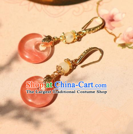 Traditional Chinese Handmade Ancient Pink Peace Buckle Earrings Accessories for Women