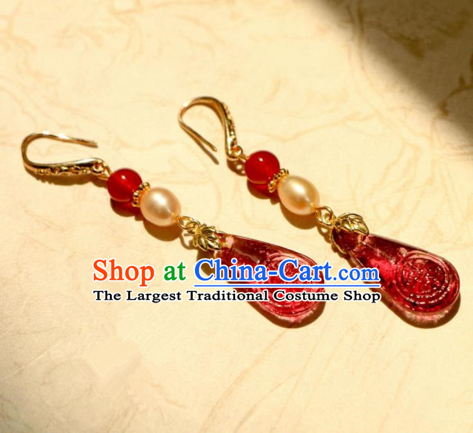 Traditional Chinese Handmade Ancient Red Crystal Earrings Accessories for Women
