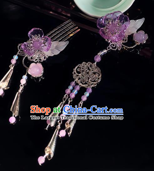 Chinese Handmade Ancient Purple Flowers Hair Clip Hair Accessories Hanfu Hairpins for Women