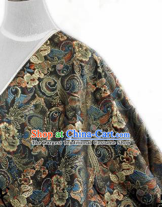 Asian Chinese Traditional Tang Suit Fabric Black Satin Brocade Silk Material Classical Pattern Design Drapery