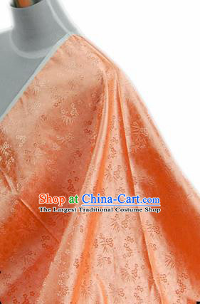 Asian Chinese Traditional Tang Suit Fabric Orange Satin Brocade Silk Material Classical Plum Blossom Bamboo Pattern Design Drapery