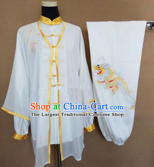 Chinese Traditional Martial Arts Embroidered Dragon Costumes Tai Chi Tai Ji Training Shirt and Pants for Adults