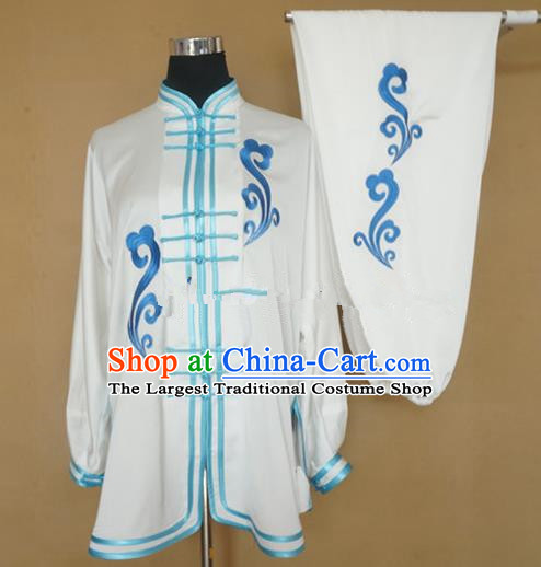 Chinese Traditional Kung Fu Embroidered White Costumes Martial Arts Tai Chi Training Clothing for Women