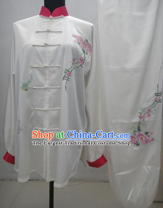 Chinese Traditional Kung Fu Silk Costumes Martial Arts Tai Chi Training Embroidered Rose Clothing for Women