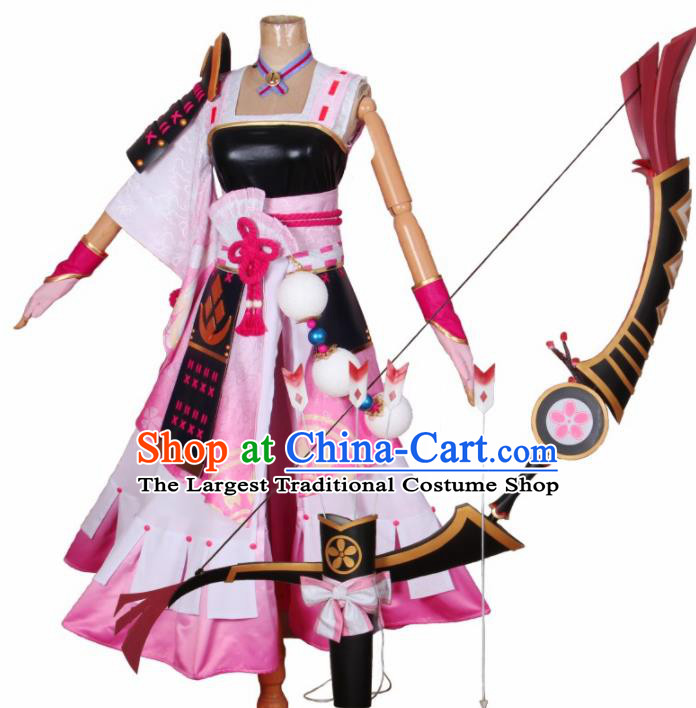 Chinese Traditional Cosplay Swordswoman Costumes Cheongsam Pink Qipao Dress for Women