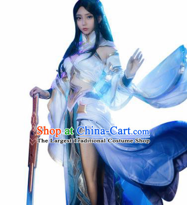 Top Grade Chinese Cosplay Fairy Princess Costumes Halloween Cartoon Characters Blue Dress for Women