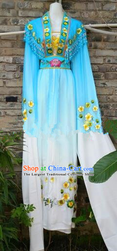 Chinese Traditional Beijing Opera Actress Costumes Ancient Nobility Lady Embroidered Blue Dress for Women