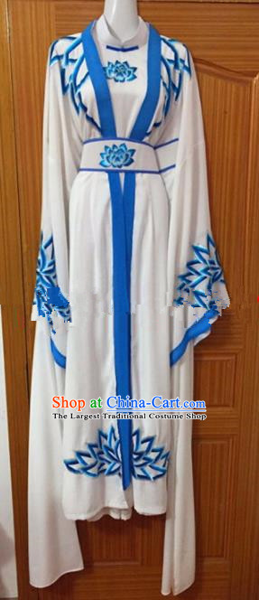 Chinese Traditional Beijing Opera Taoist Nun White Dress Ancient Peri Embroidered Costumes for Rich