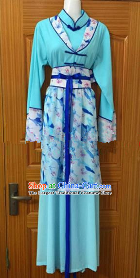 Chinese Traditional Beijing Opera Young Lady Blue Dress Ancient Maidservants Embroidered Costumes for Poor