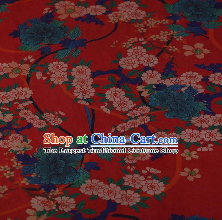 Chinese Red Crepe Satin Plain Palace Flowers Pattern Traditional Cheongsam Silk Fabric Chinese Fabric Asian Material
