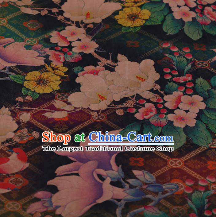 Chinese Crepe Satin Plain Palace Flowers Pattern Traditional Cheongsam Silk Fabric Chinese Fabric Asian Material