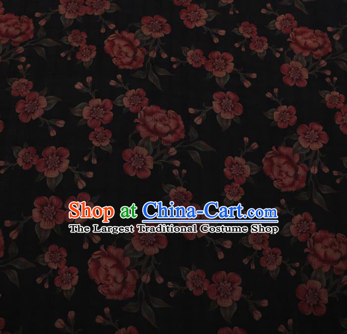 Chinese Traditional Cheongsam Silk Fabric Palace Red Flowers Pattern Satin Plain Gambiered Guangdong Gauze