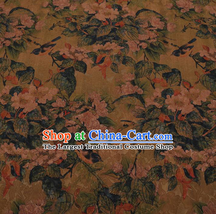 Chinese Traditional Cheongsam Yellow Crepe Satin Plain Palace Pattern Gambiered Guangdong Gauze Silk Fabric