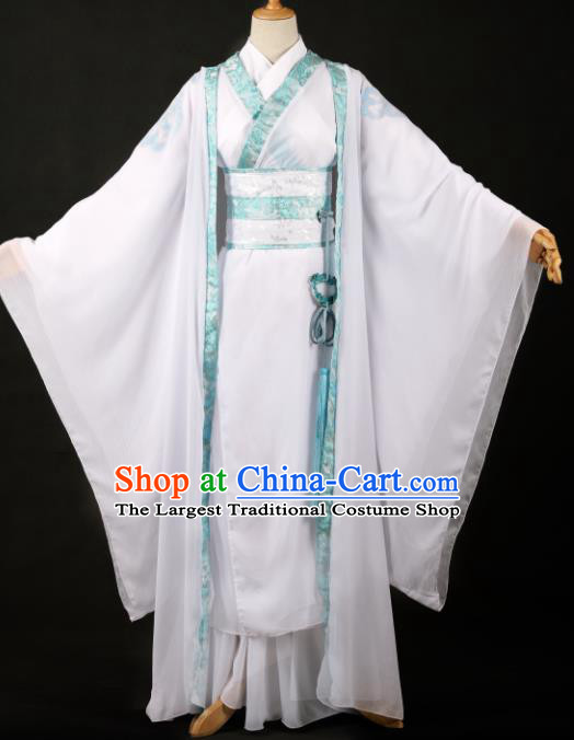 Traditional Chinese Cosplay Swordsman White Hanfu Clothing Ancient Nobility Childe Costume for Men