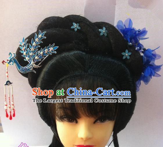 Chinese Traditional Ancient Beijing Opera Actress Wig Sheath and Hairpins Hair Accessories for Women