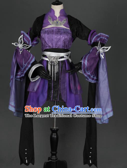 Traditional Chinese Cosplay Female Swordsman Purple Hanfu Dress Ancient Heroine Costume for Women