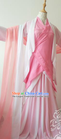 Traditional Chinese Cosplay Madam White Snake Swordswoman Pink Hanfu Dress Ancient Heroine Costume for Women