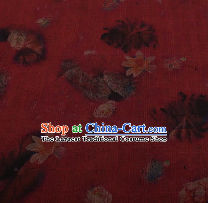 Chinese Traditional Red Silk Fabric Palace Lotus Pattern Cheongsam Jacquard Satin Plain Gambiered Guangdong Gauze