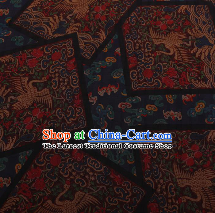 Chinese Traditional Navy Silk Fabric Palace Cranes Pattern Cheongsam Jacquard Satin Plain Gambiered Guangdong Gauze