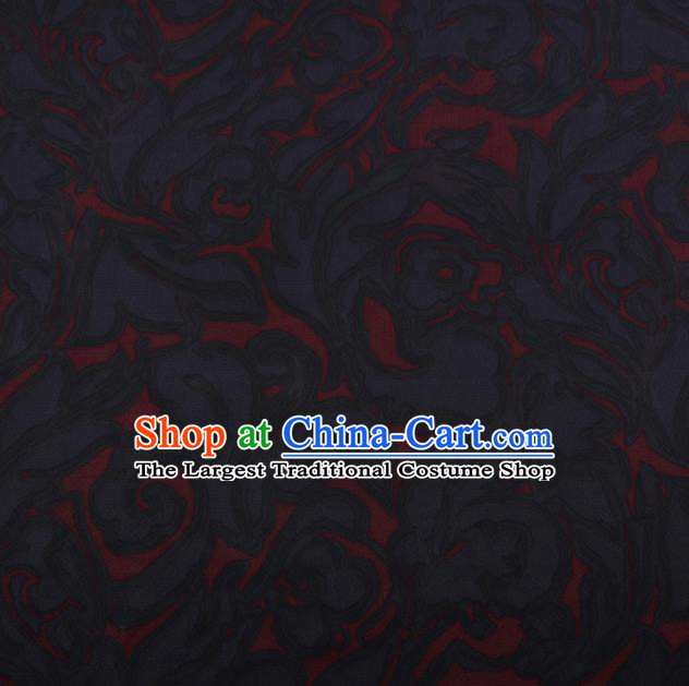 Chinese Traditional Black Silk Fabric Palace Pattern Cheongsam Jacquard Satin Plain Gambiered Guangdong Gauze