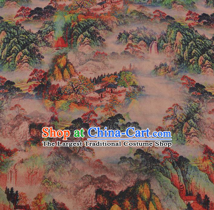 Chinese Classical Satin Plain Traditional Landscape Pattern Cheongsam Drapery Silk Fabric Gambiered Guangdong Gauze