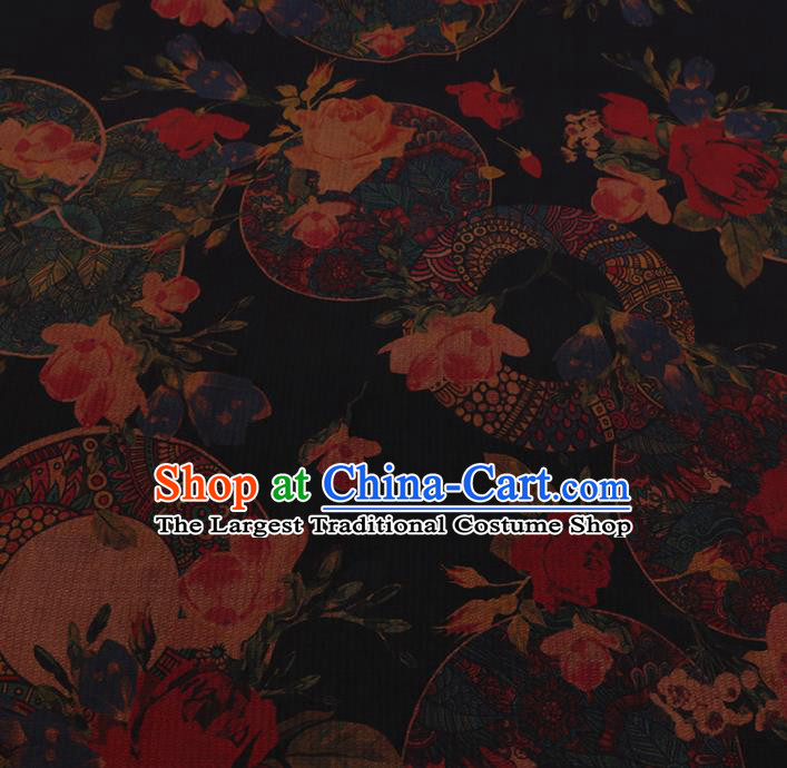 Chinese Classical Satin Plain Traditional Roses Pattern Cheongsam Drapery Silk Fabric Gambiered Guangdong Gauze