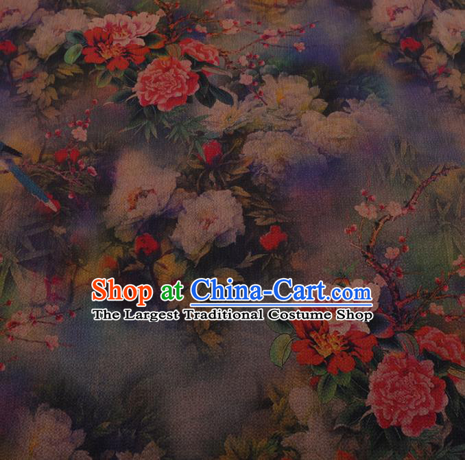 Chinese Traditional Cheongsam Drapery Silk Fabric Palace Peony Pattern Satin Plain Gambiered Guangdong Gauze