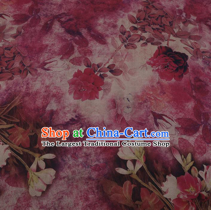 Chinese Classical Rosy Silk Fabric Traditional Peony Pattern Satin Plain Cheongsam Drapery Gambiered Guangdong Gauze