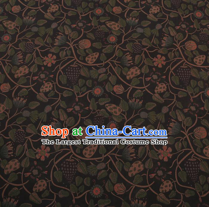Chinese Traditional Silk Fabric Classical Strawberry Pattern Black Satin Plain Cheongsam Drapery Gambiered Guangdong Gauze