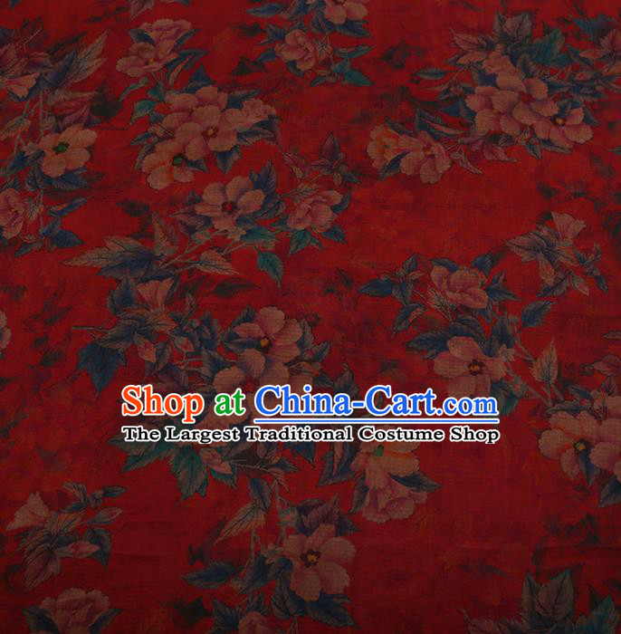 Chinese Traditional Silk Fabric Classical Azalea Pattern Red Satin Plain Cheongsam Drapery Gambiered Guangdong Gauze